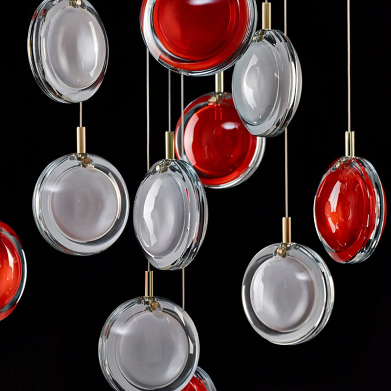 Colored round glass staircase chandelier