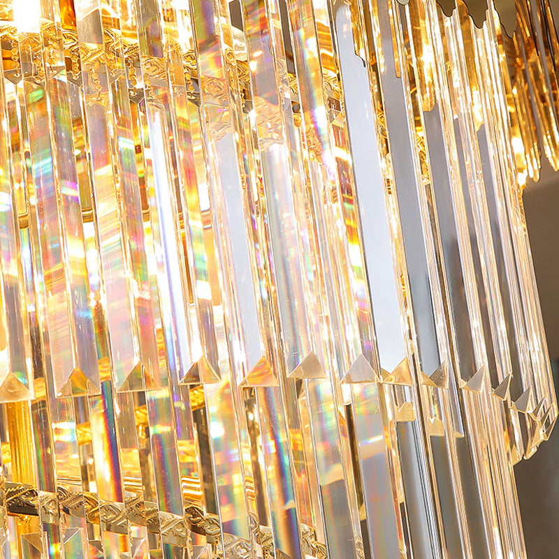 Lámpara de araña larga de cristal con escalera de caracol