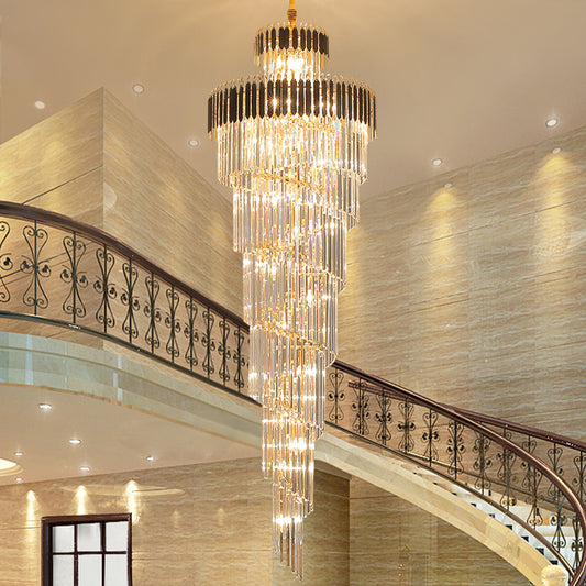 Spiral staircase crystal long chandelier