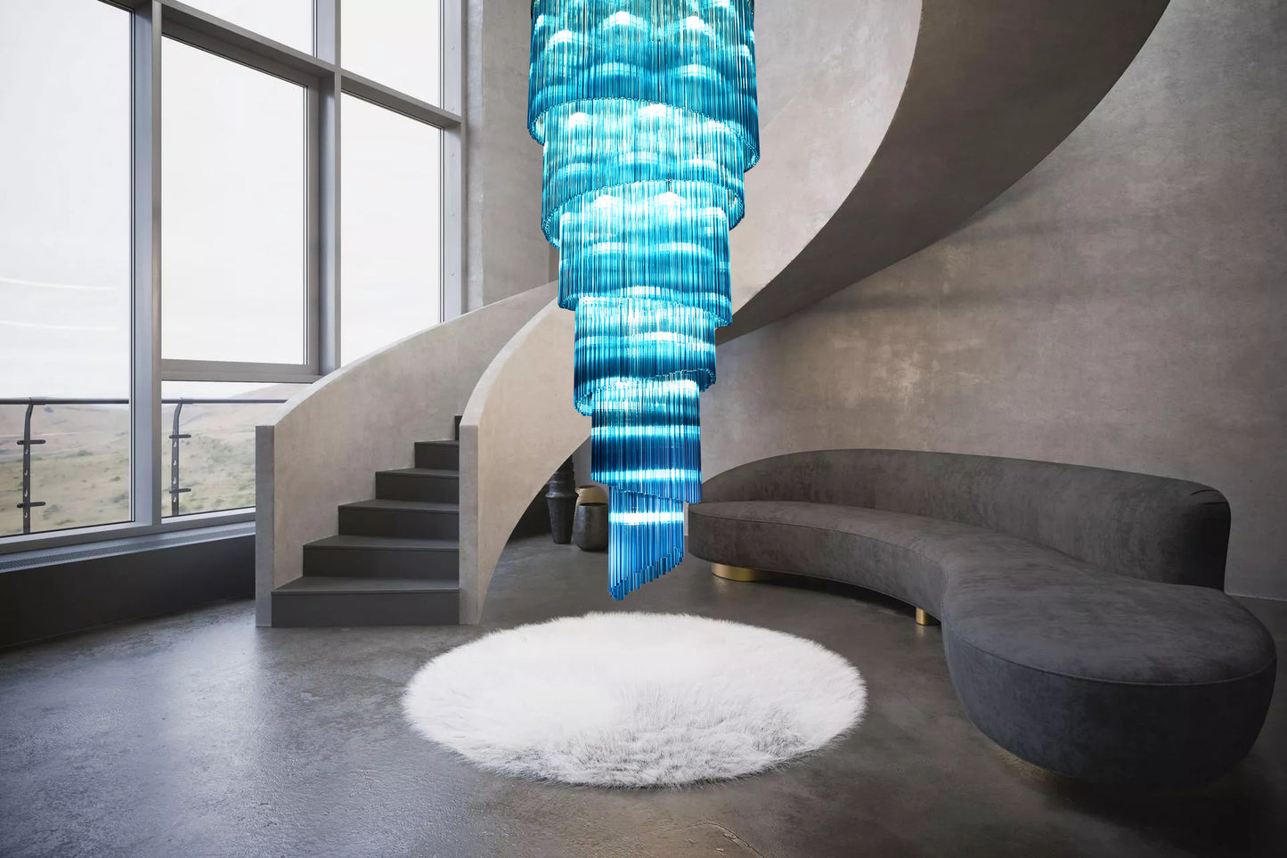 Hotel villa crystal spiral staircase chandelier customization