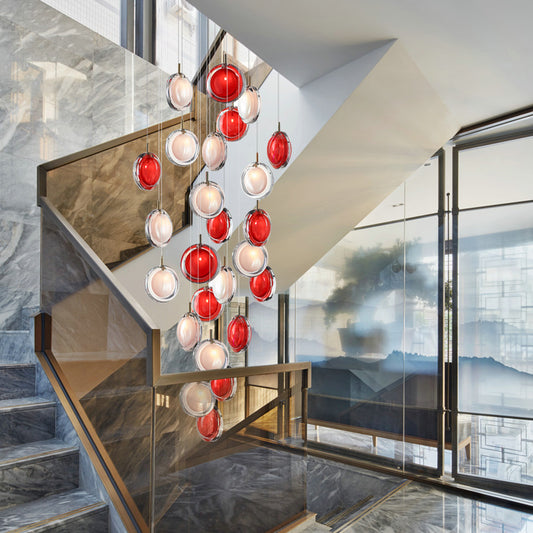 Colored round glass staircase chandelier