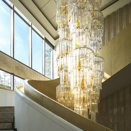 Long crystal staircase chandelier