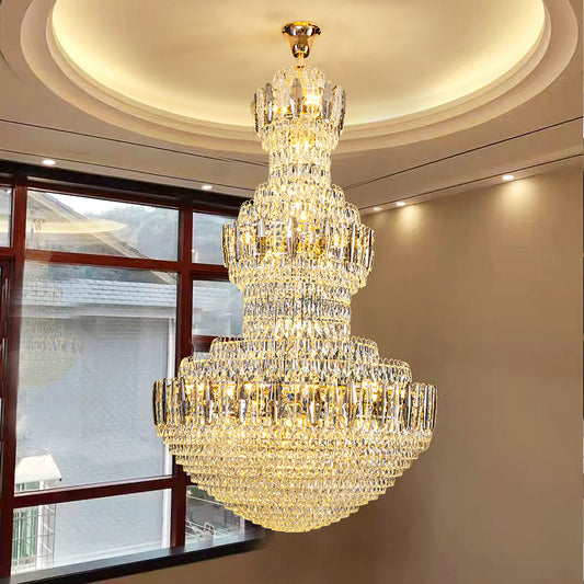 Villa lobby staircase crystal chandelier