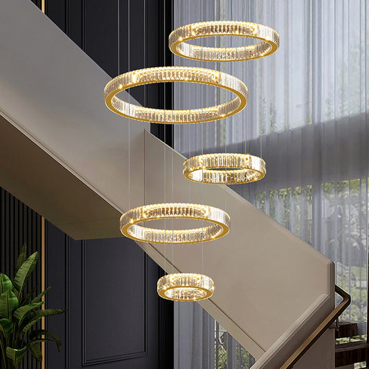 Round crystal staircase chandelier