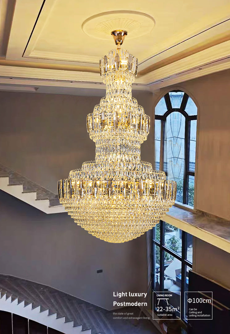 Villa lobby staircase crystal chandelier