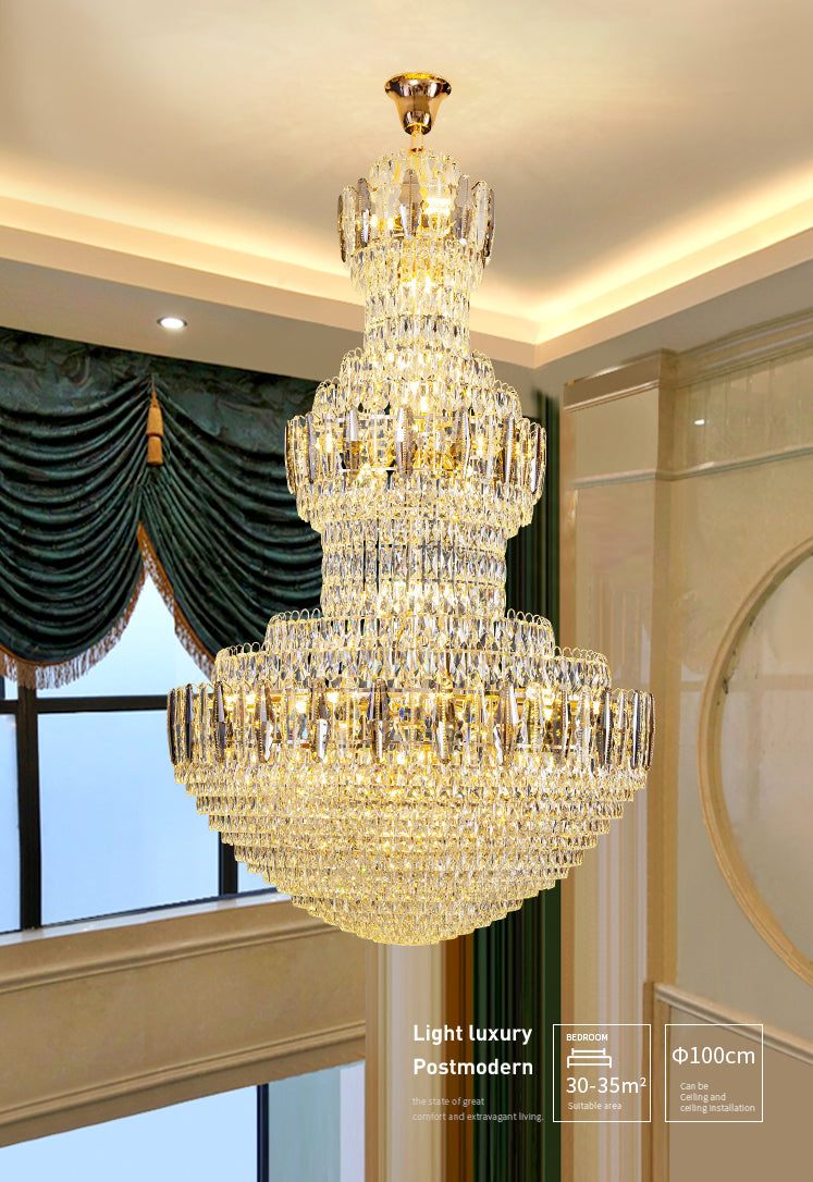 Villa lobby staircase crystal chandelier