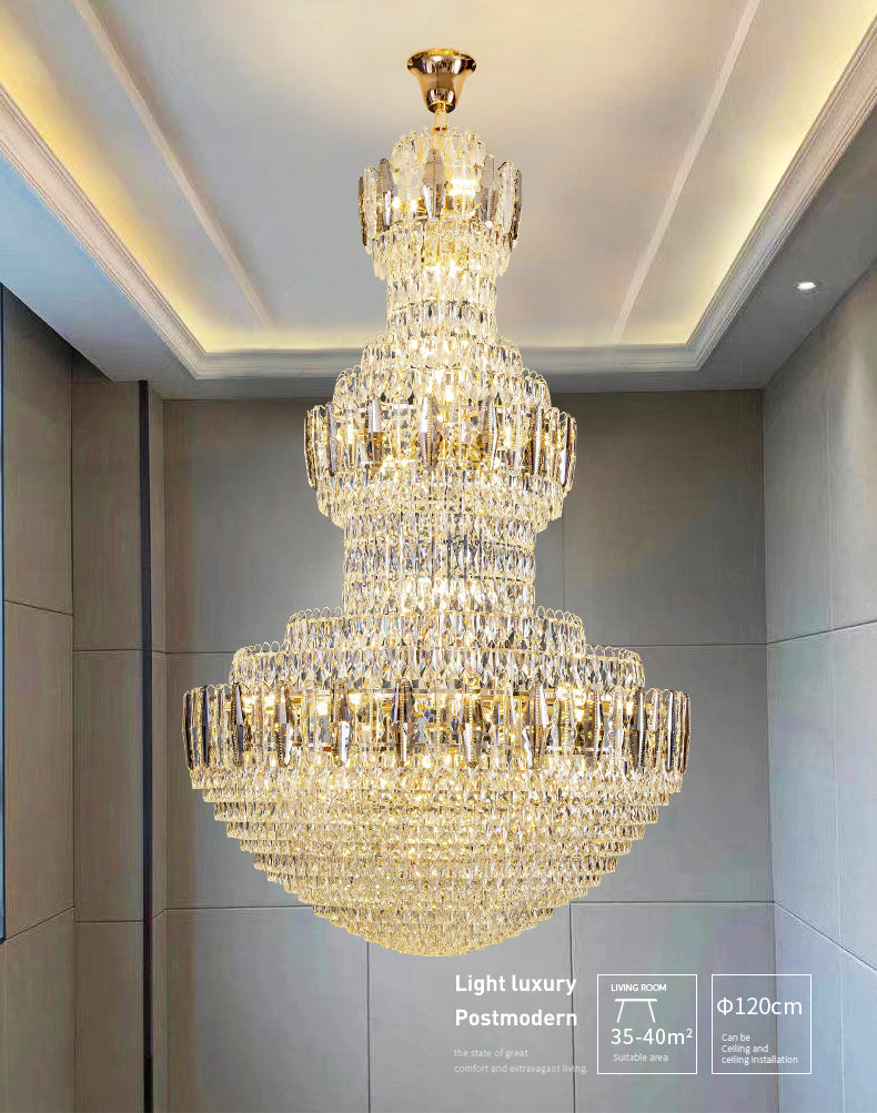 Villa lobby staircase crystal chandelier