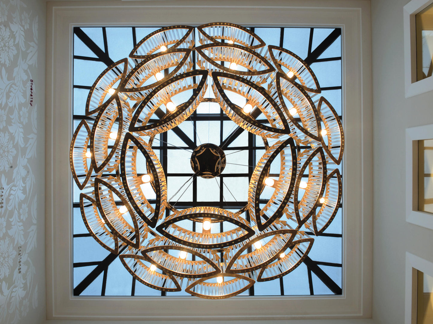 Hotel lobby crystal chandelier