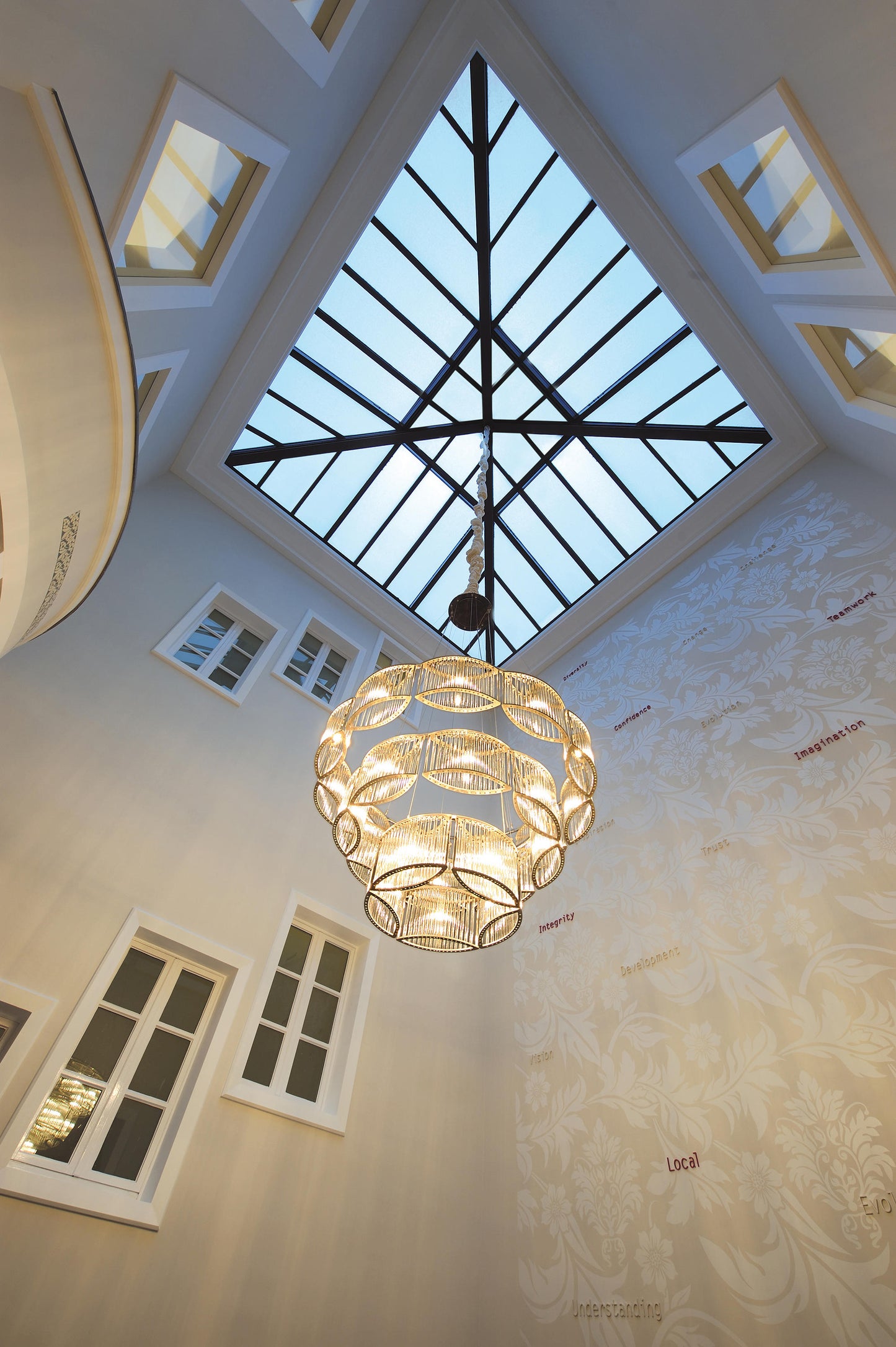 Hotel lobby crystal chandelier